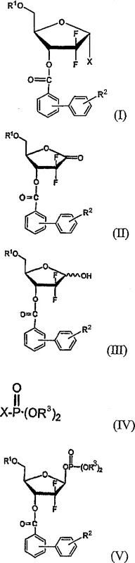 Reaction Scheme 4 showing the novel three-step synthesis from 1-oxaribose (II) to the alpha-halo derivative (I) via phosphate intermediate (V)