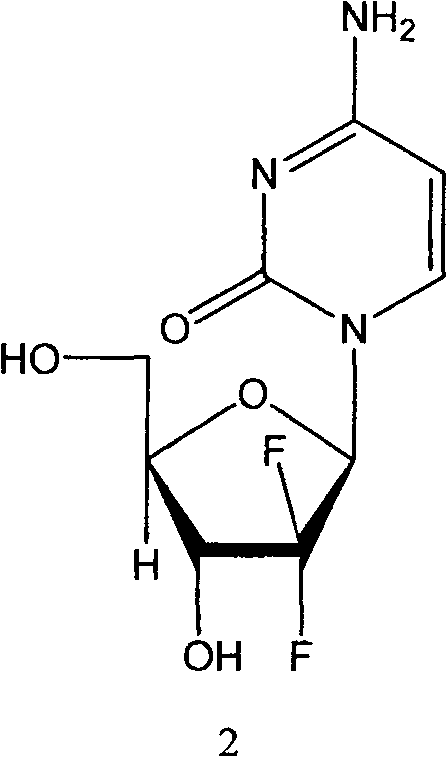 Chemical structure of Gemcitabine (2'-deoxy-2',2'-difluorocytidine)