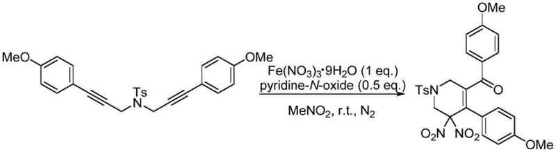 Specific example of high-yield synthesis of geminal dinitro compound using Fe(NO3)3·9H2O