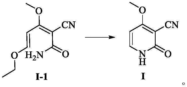 Conversion of intermediate I-1 to the final target compound I via base-mediated cyclization and acidification.