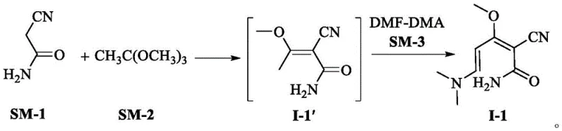 Novel synthesis of intermediate I-1 using alpha-cyanoacetamide