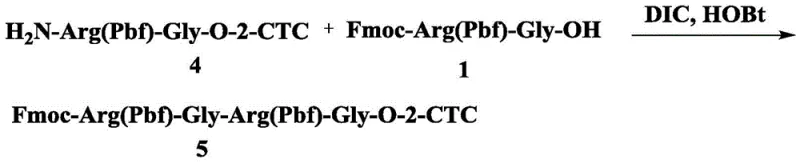 Coupling of Fmoc-Arg(Pbf)-Gly-OH dipeptide fragment to resin-bound peptide chain