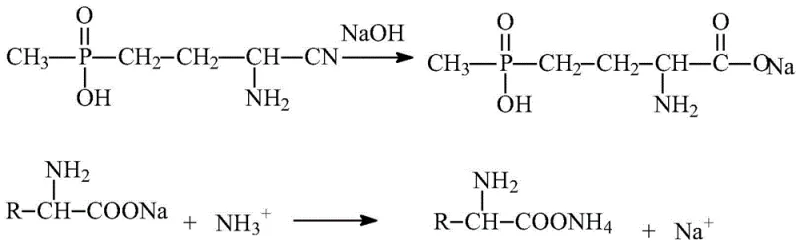 Alkaline hydrolysis reaction converting nitrile intermediate to glufosinate sodium salt
