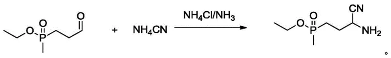 Strecker reaction of methyl propionaldehyde ethyl phosphate with ammonium cyanide