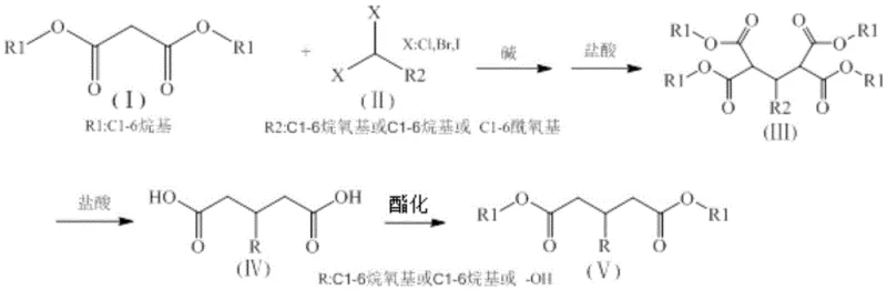 Synthetic route for 3-substituted glutaric acid diester showing alkylation of malonic diester followed by hydrolysis and esterification