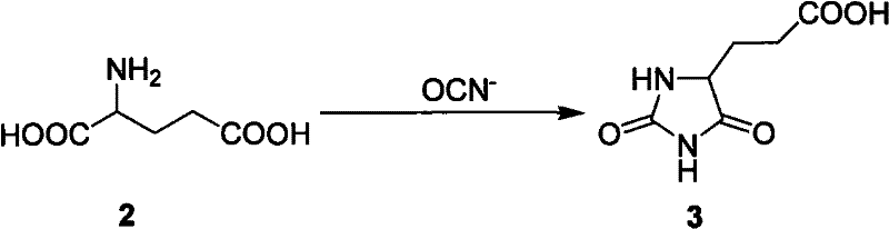 Chemical synthesis of 5-carboxyethyl hydantoin from glutamic acid and cyanate