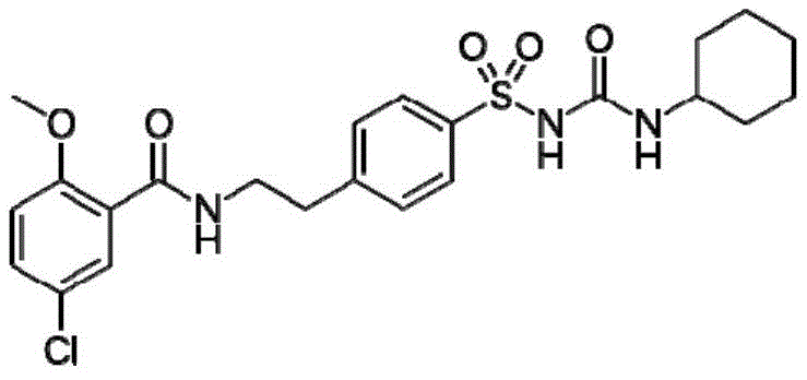 Chemical structure of Glyburide showing the sulfonylurea and benzamide moieties