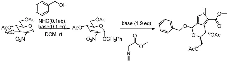 Specific example of benzyl alcohol reacting to form benzyl glycocyclopyrrole derivative