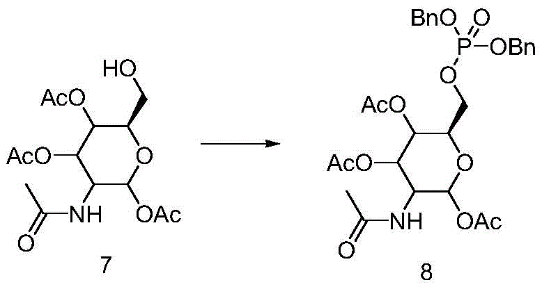 Phosphorylation step using dibenzyl phosphoryl chloride to form intermediate 8