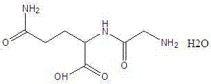 Chemical structure of Glycyl-L-glutamine monohydrate showing the dipeptide bond and side chain amide