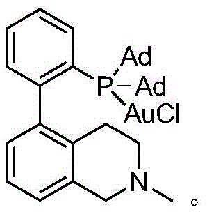 Chemical structure of the specialized gold catalyst used for furan synthesis
