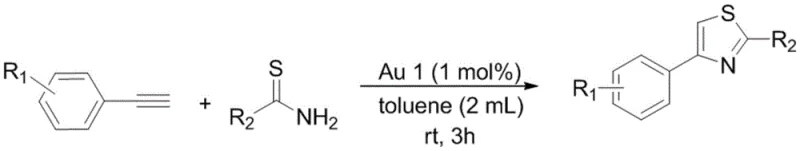Catalytic synthesis of 2,4-disubstituted thiazoles from terminal alkynes and thioamides