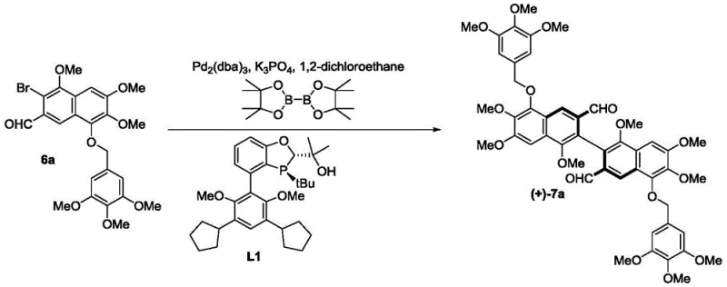 Specific example of coupling reaction forming compound 7a with chiral ligand L1