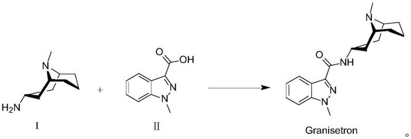 Final coupling reaction of 3α-homotropylamine with indazole carboxylic acid to form Granisetron