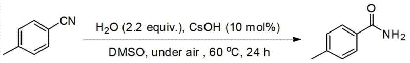 Specific example of p-toluamide synthesis from p-methylbenzonitrile using CsOH catalyst