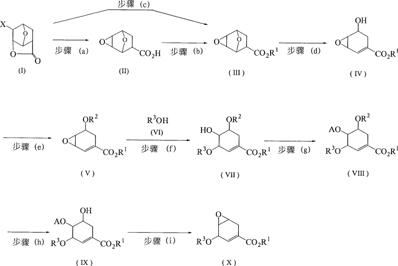 Overall reaction scheme showing the multi-step conversion from halolactone to the final 5-oxo-7-oxabicyclo[4.1.0]hept-3-ene-3-carboxylate