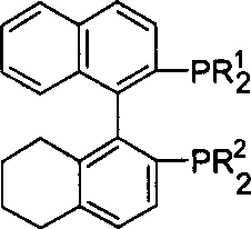 Chemical structure of the non-C2 symmetric H4-BINAP ligand showing variable R groups