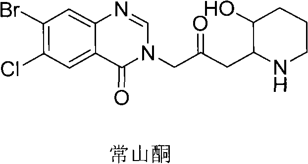 Chemical structure of Halofuginone showing the quinazolinone core and piperidine ring
