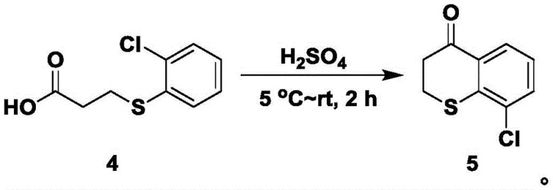 Ring closure reaction forming the benzothiopyranone core using sulfuric acid