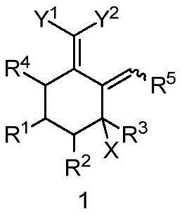 General structural formula of the novel halogenated conjugated diene compound 1 showing variable substituents