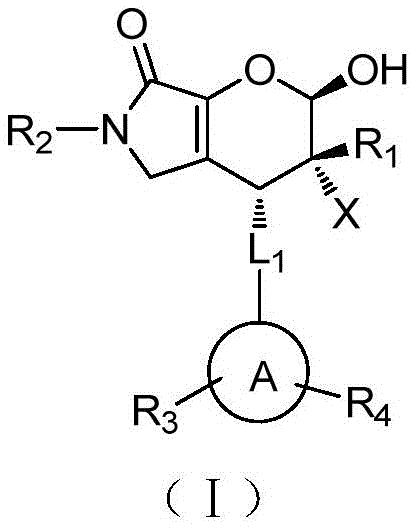 General structure of Formula I showing variable substituents for halogenated dihydropyranopyrrolone compounds