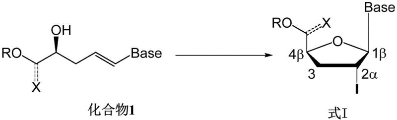 General reaction scheme showing the conversion of Compound 1 to Formula I via asymmetric halocyclization