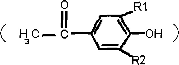 General chemical structure of halogenated p-acetyl phenol compounds showing the core benzene ring with acetyl, hydroxyl, and variable R1/R2 substituents