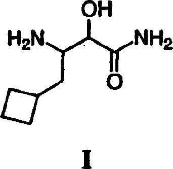 Chemical structure of 3-(amino)-3-cyclobutylmethyl-2-hydroxy-propionamide (Formula I)