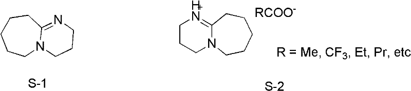 Structure of DBU and general formula of the ionic liquid catalyst