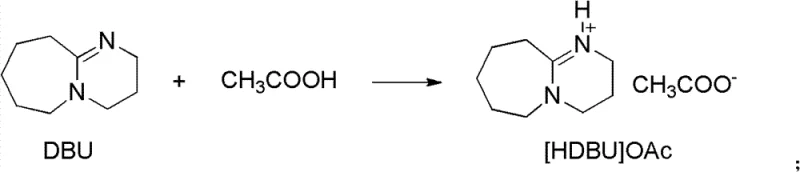 Synthesis pathway of [HDBU]OAc catalyst from DBU and acetic acid