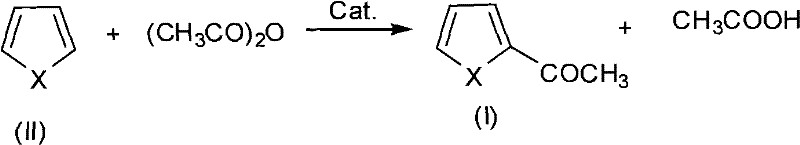 General reaction scheme for the acetylation of heterocyclic compounds using acetic anhydride catalyzed by ionic liquid and phosphoric acid