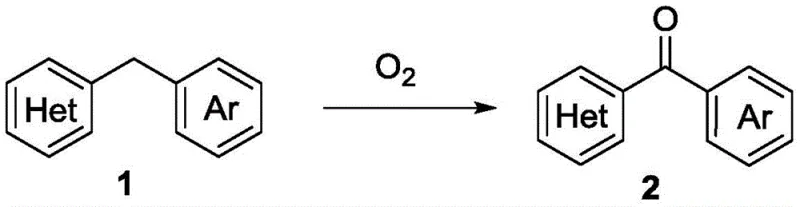 General reaction scheme showing oxidation of benzyl heterocycles to ketones using O2