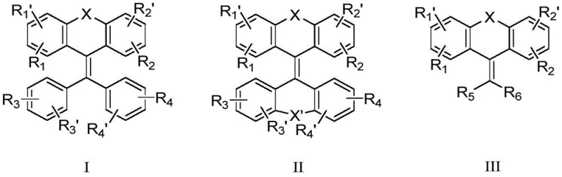 General chemical structures of heterocyclic bridged phenyl ethylene derivatives showing variable heteroatoms and electron-donating groups