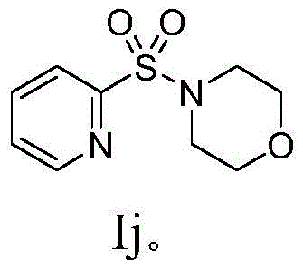 Chemical structure of heterocyclic sulfonamide Formula Ij demonstrating the amidation product scope