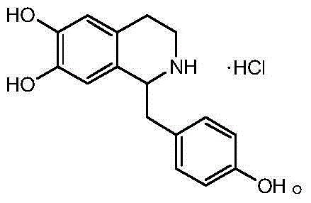 Chemical structure of Higenamine hydrochloride showing the isoquinoline core and hydroxyl substituents