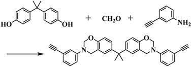 Synthesis of ethynyl benzoxazine intermediate via condensation of bisphenol A, formaldehyde and ethynylaniline