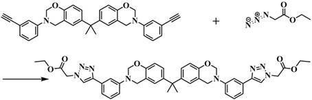 CuI catalyzed click chemistry reaction attaching triazole and ethyl acetate groups to the benzoxazine core