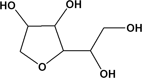 Chemical structure of 1,4-sorbitan showing the cyclic ether ring and hydroxyl groups