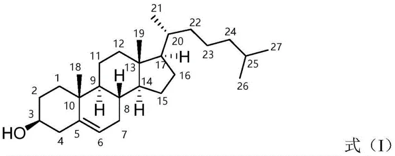 Chemical structure of Cholesterol (Formula I) showing the rigid steroid skeleton and hydroxyl group