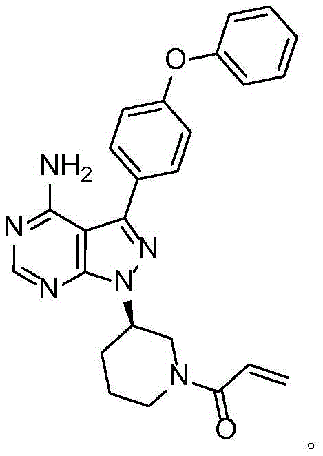 Chemical structure of Ibrutinib showing the pyrazolo-pyrimidine core and piperidine-acrylamide moiety