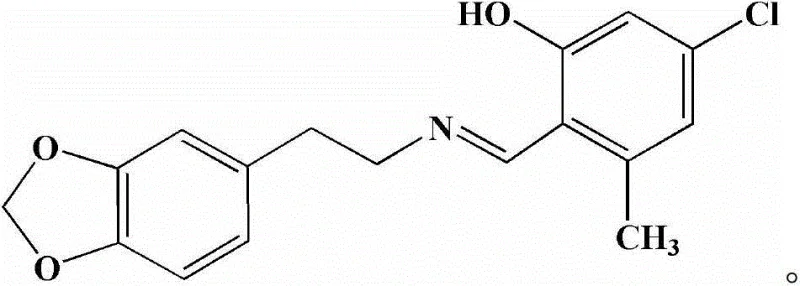 Chemical structure of Homopiperonylamine 3-methyl-5-chlorosalicylide showing the Schiff base linkage
