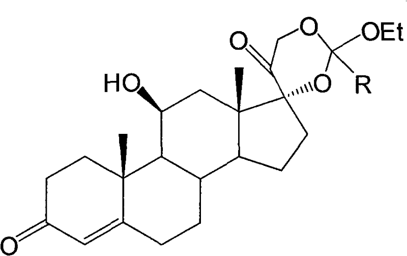 Chemical structure of 17,21 cyclic ortho ester intermediate used in conventional synthesis methods