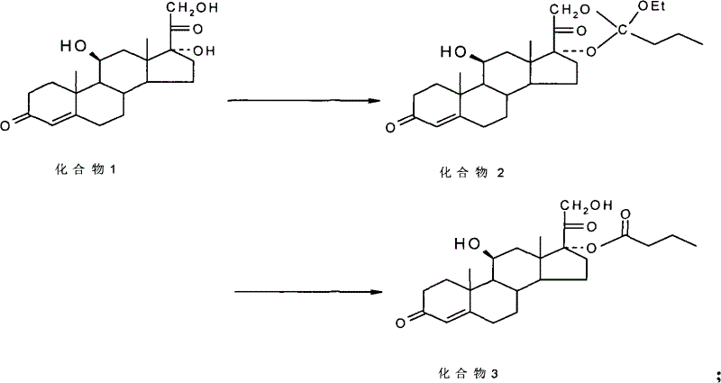 Reaction scheme showing conversion of Hydrocortisone to Hydrocortisone Butyrate via cyclic ester intermediate