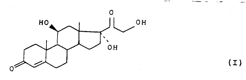 Chemical structure of Hydrocortisone (Formula I) showing the final target molecule with 11-beta-hydroxyl and 21-hydroxyl groups