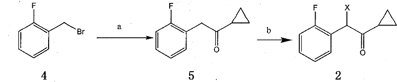 Synthetic route for the preparation of alpha-cyclopropyl carbonyl-2-fluorobenzyl halide intermediate