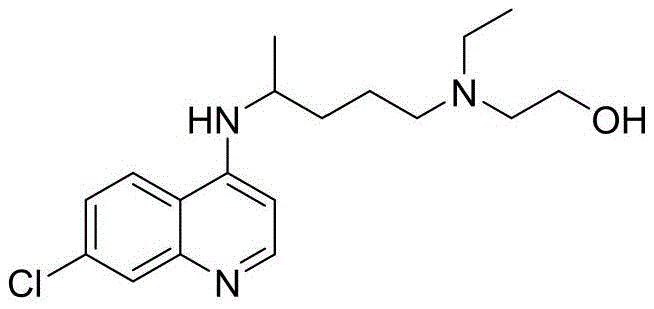 Chemical structure of Hydroxychloroquine showing the 7-chloro-4-quinolinyl core and the amino-alcohol side chain