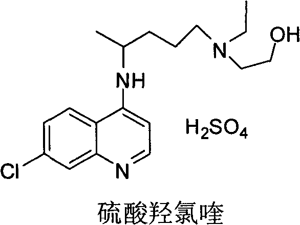 Chemical structure of Hydroxychloroquine Sulfate showing the quinoline core and side chain