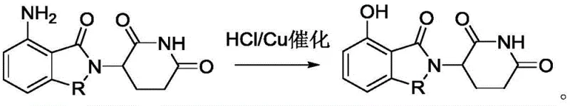 General reaction scheme showing copper-catalyzed conversion of amino-isoindole to hydroxy-isoindole