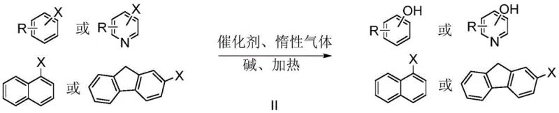 General reaction scheme for hydroxylation of aryl or heteroaryl halides using copper phthalocyanine catalysts