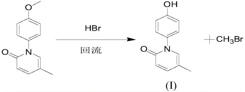 Reaction scheme showing the demethylation of intermediate Compound II to Hydroxynisone using HBr